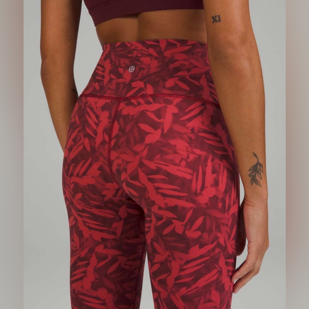Red Patterned High-Waist Performance Leggings - image 3